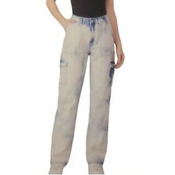 Simple Society Baggy High Rise Cargo Utility Jeans Bleach Wash Sz 3 26 - Picture 11 of 12